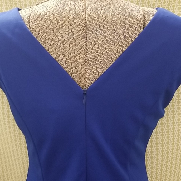 Royal Blue V neck A-lined Cold Shoulder Dress - Picture 3 of 6